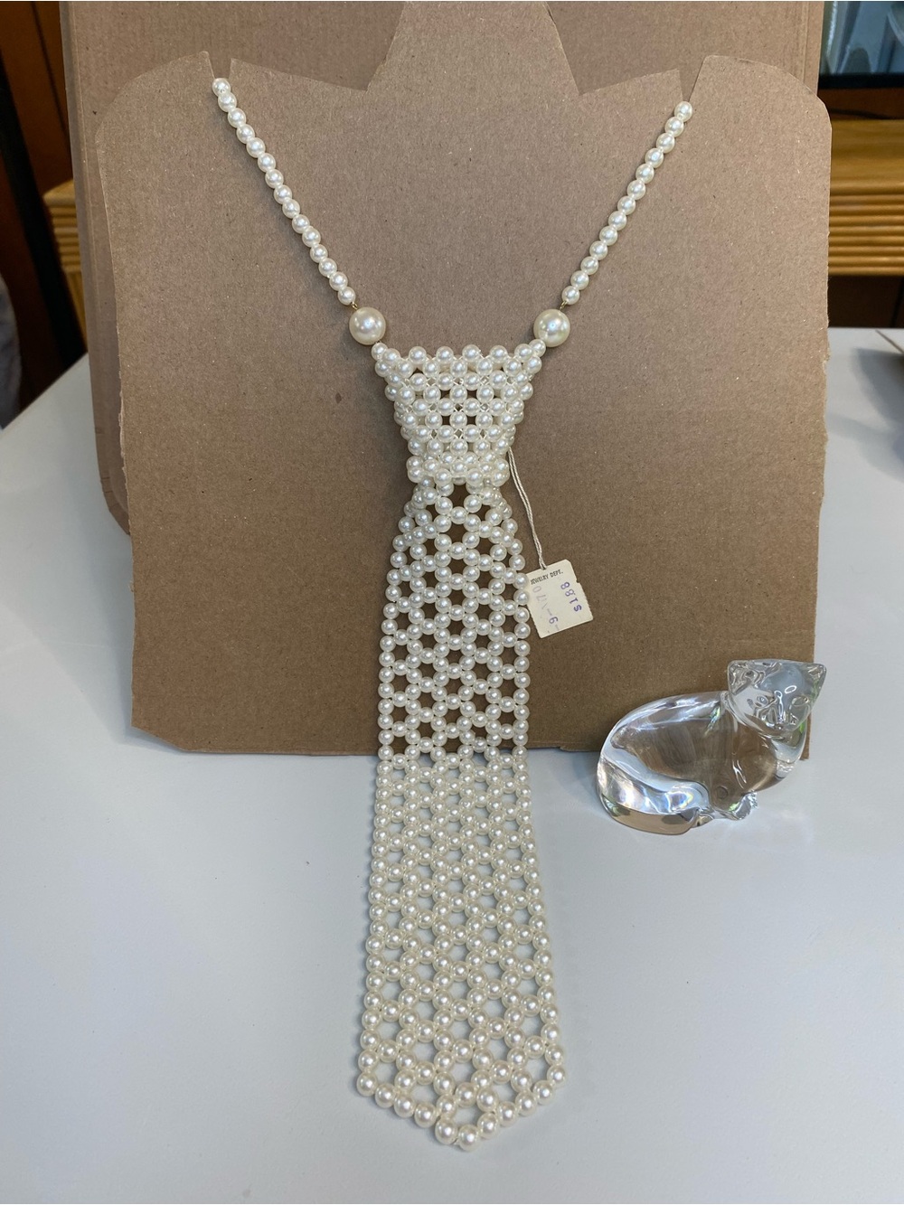 Vintage Pearl Beaded Tie Necklace - Ivory Pearlescent
